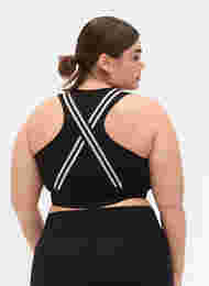 Sports bra with glitter and cross back, Black w. SilverLurex, Model