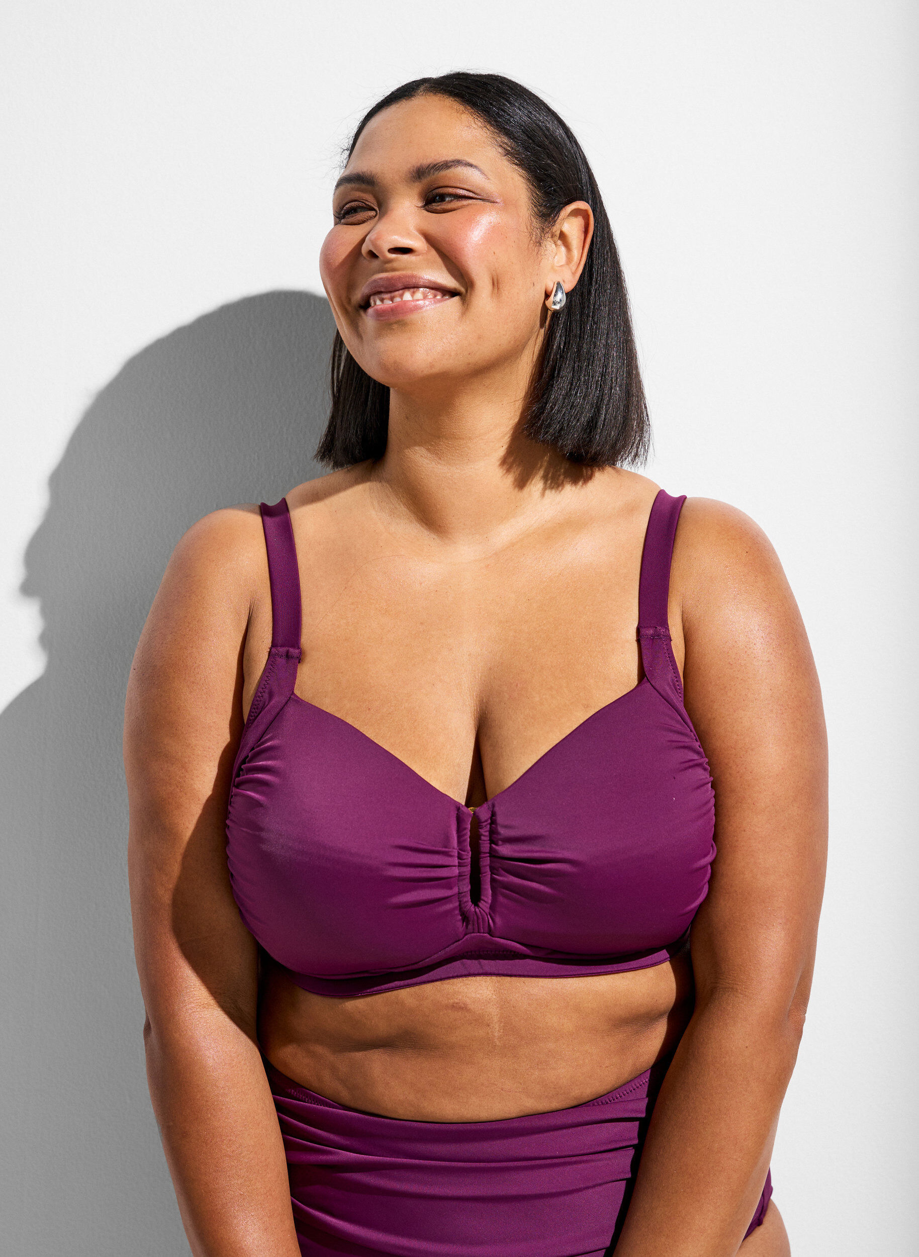 ZizzifashionPadded bikini top with ring detail, Purple, Model image number 0