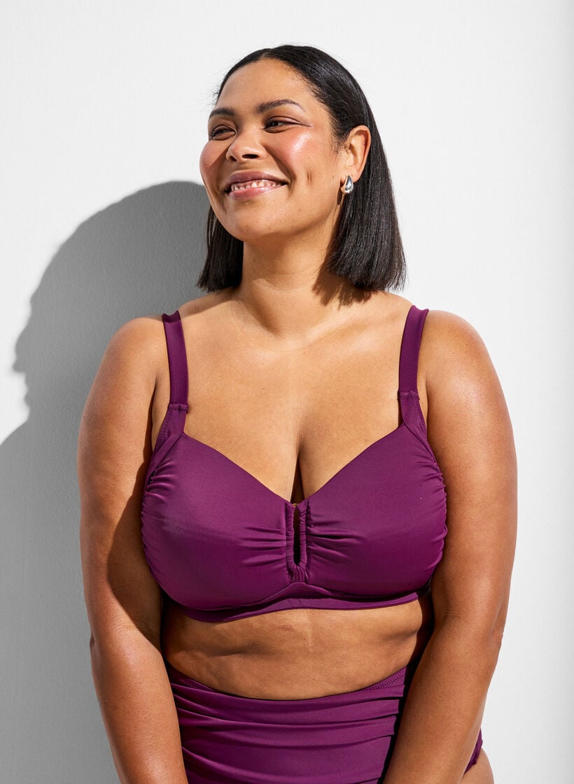 Padded bikini top with ring detail, Purple, Model image number 0