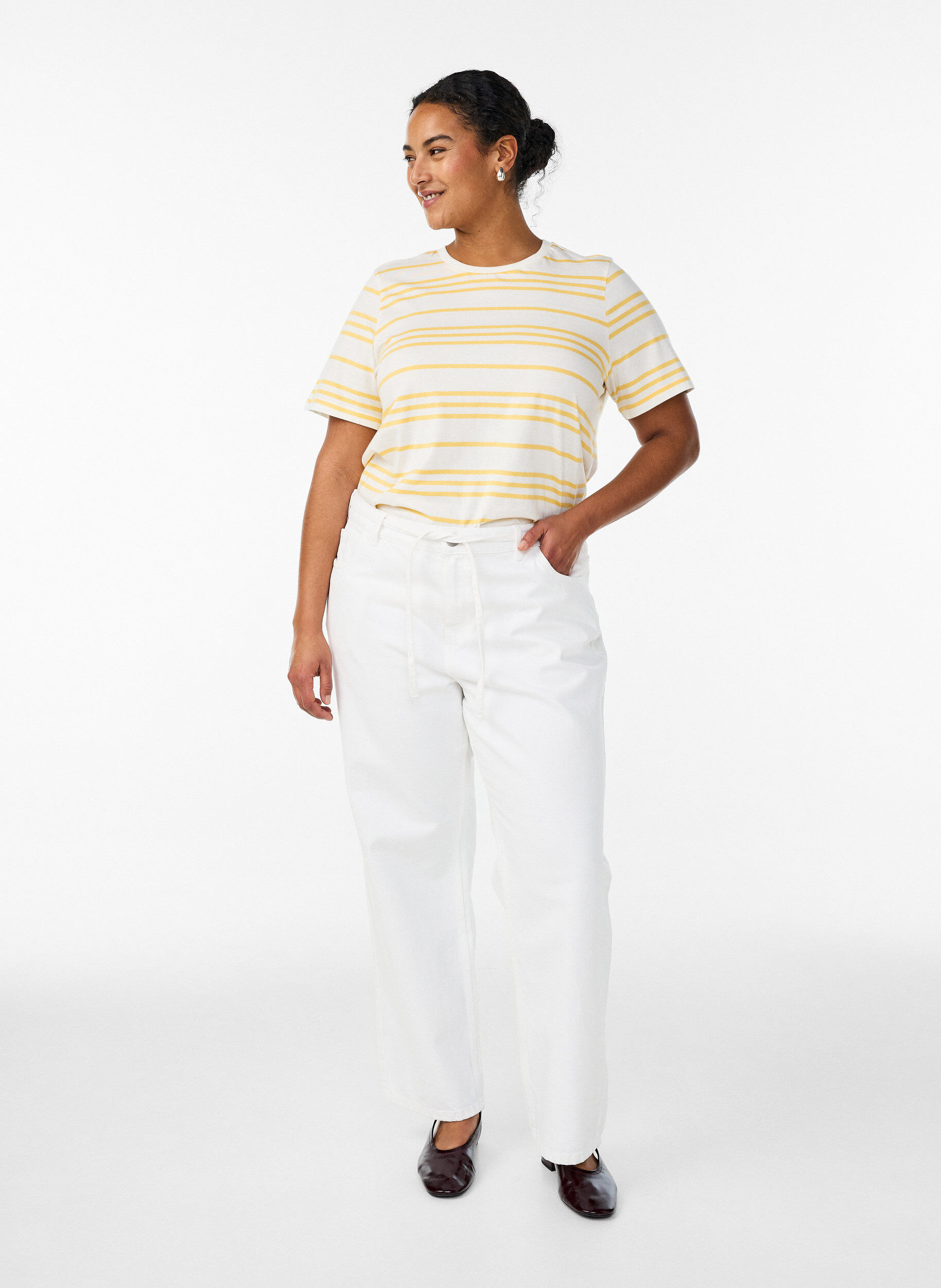 Zizzifashion Striped cotton t-shirt, Yellow, Model image number 1