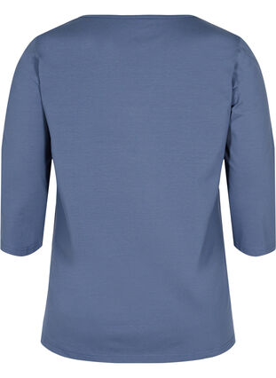 Plain-coloured cotton blouse with 3/4-length sleeves and slits, Vintage Indigo, Packshot image number 1