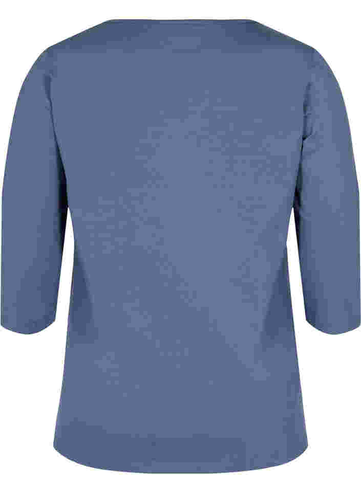 Plain-coloured cotton blouse with 3/4-length sleeves and slits, Vintage Indigo, Packshot image number 1