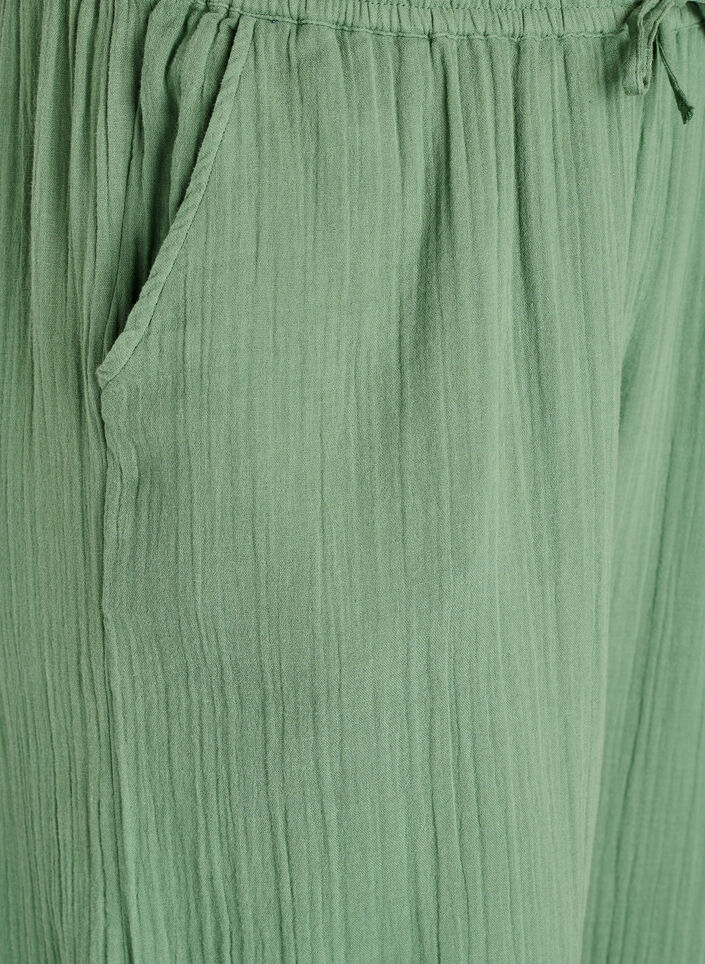 High-waisted cotton muslin trousers with loose legs, Green, Packshot image number 2