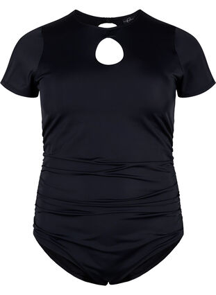 Swimsuit with short sleeves, Black, Packshot image number 0