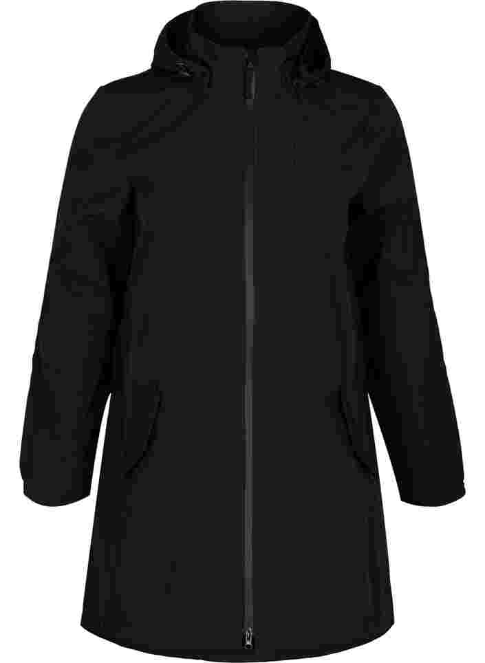 Hooded softshell jacket, Black solid, Packshot image number 0
