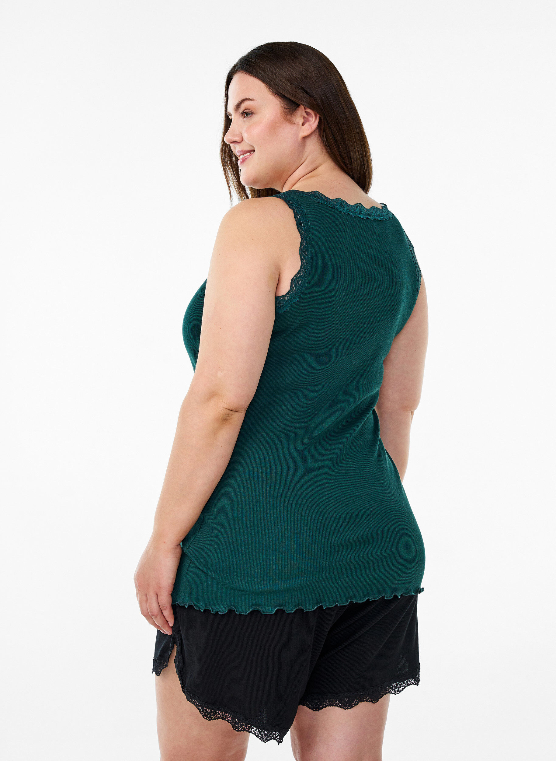 ZizzifashionTop with lace trim, Green, Model image number 2