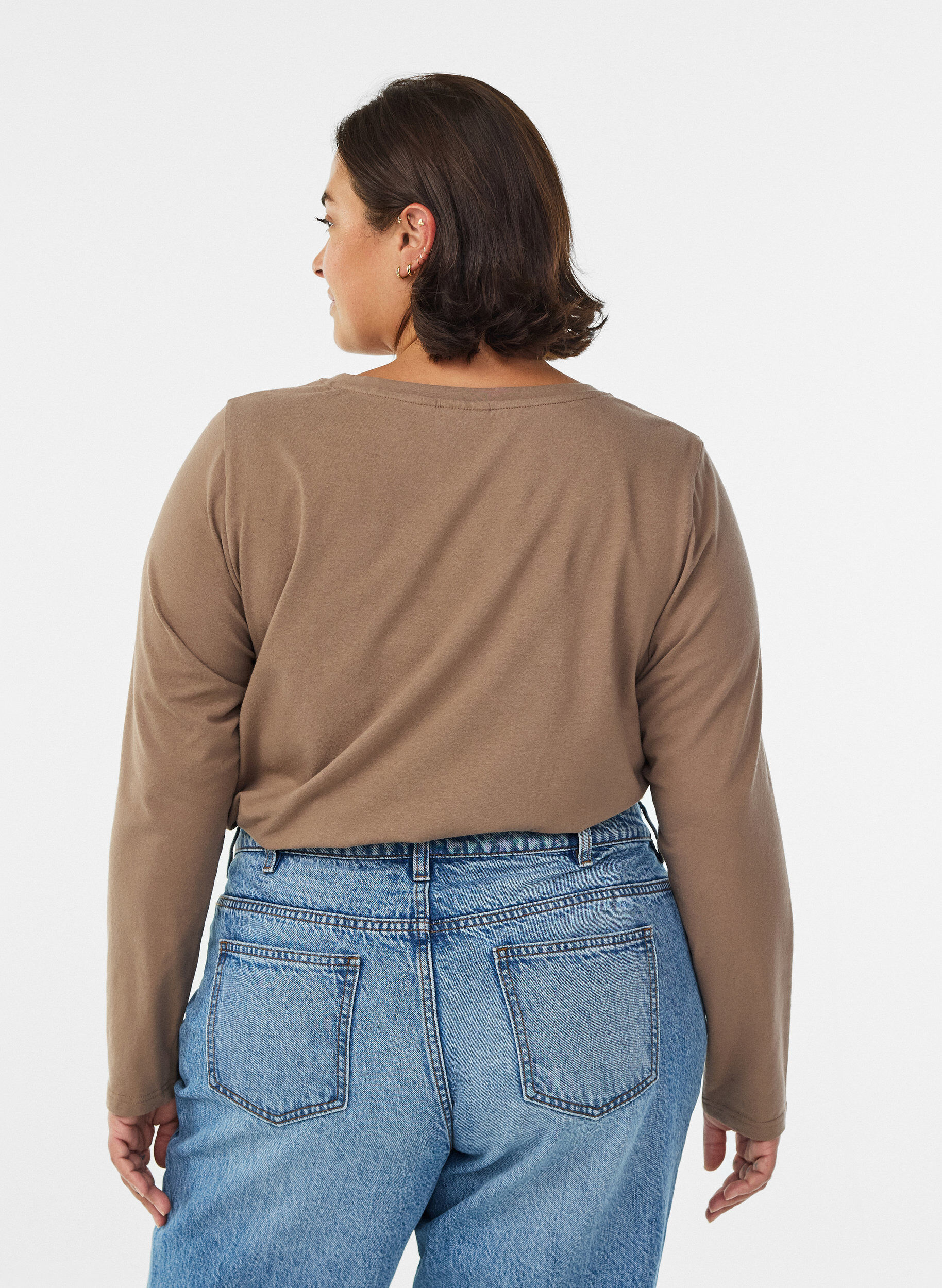 ZizzifashionBasic jersey blouse with long sleeves, Brown, Model image number 2