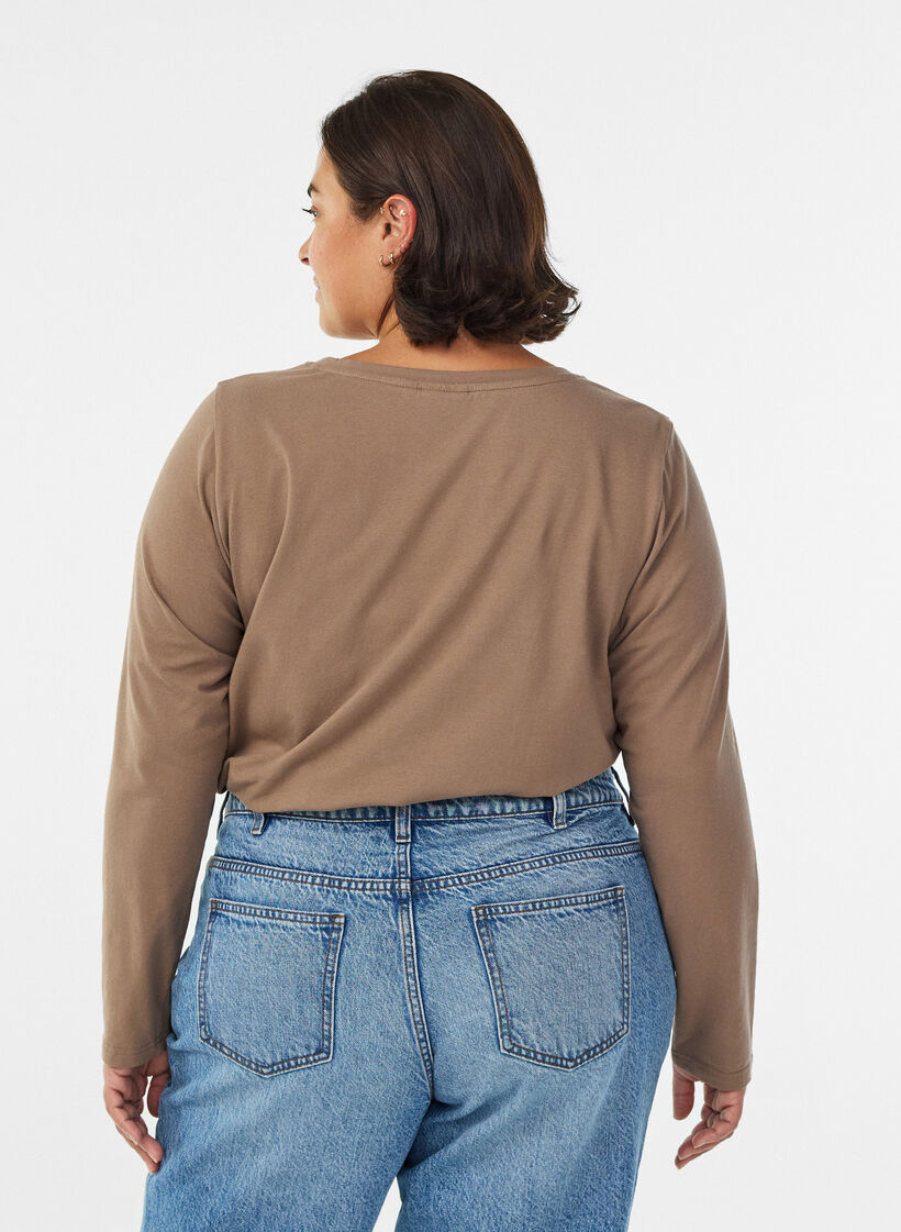 Basic jersey blouse with long sleeves, Brown, Model image number 2