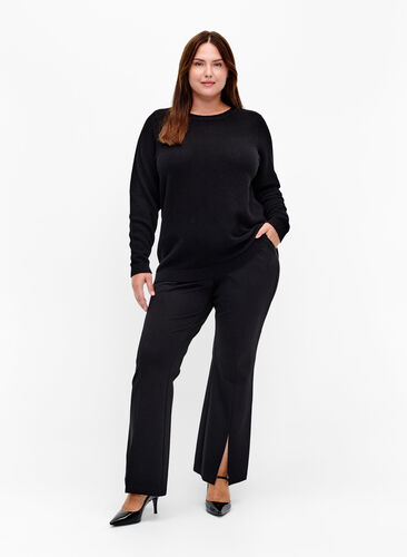 Cotton knit blouse with structure, Black, Model image number 2