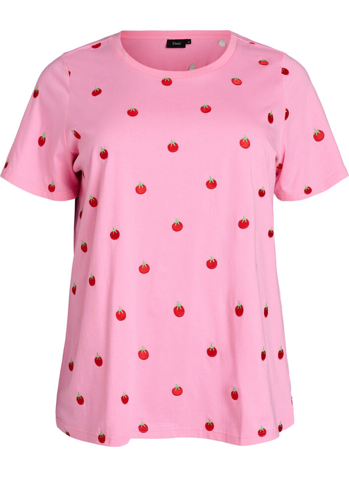 T-shirt in organic cotton with embroidered motifs, Pink, Packshot image number 0