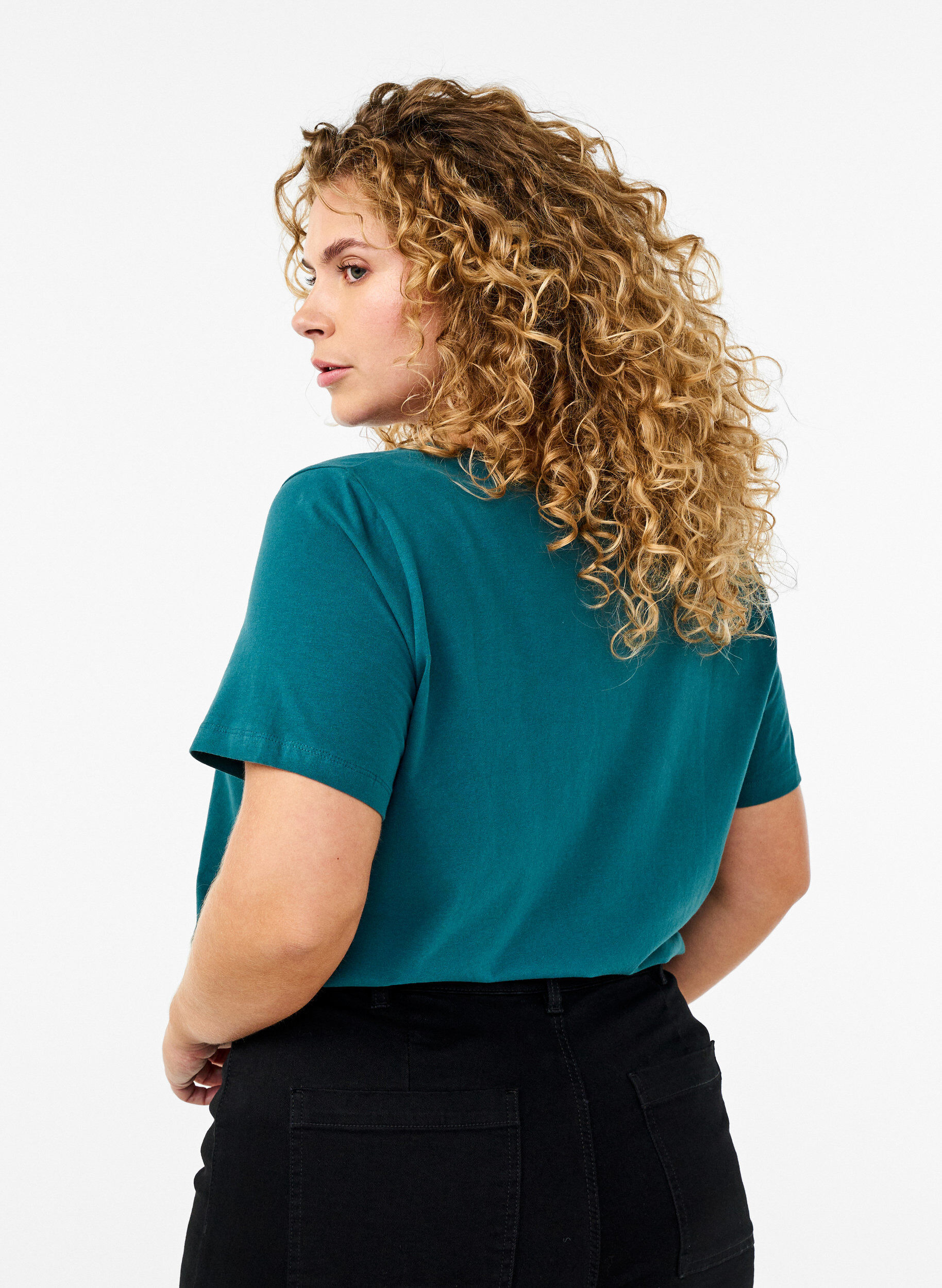 Zizzifashion Basic plain cotton t-shirt, Green, Model image number 2