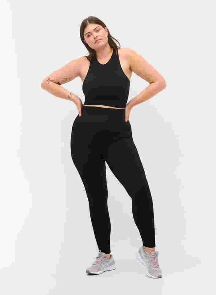Workout leggings with ribbed structure, Black, Model