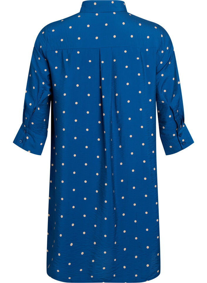 Short dress with collar and chest pocket, Blue, Packshot image number 1