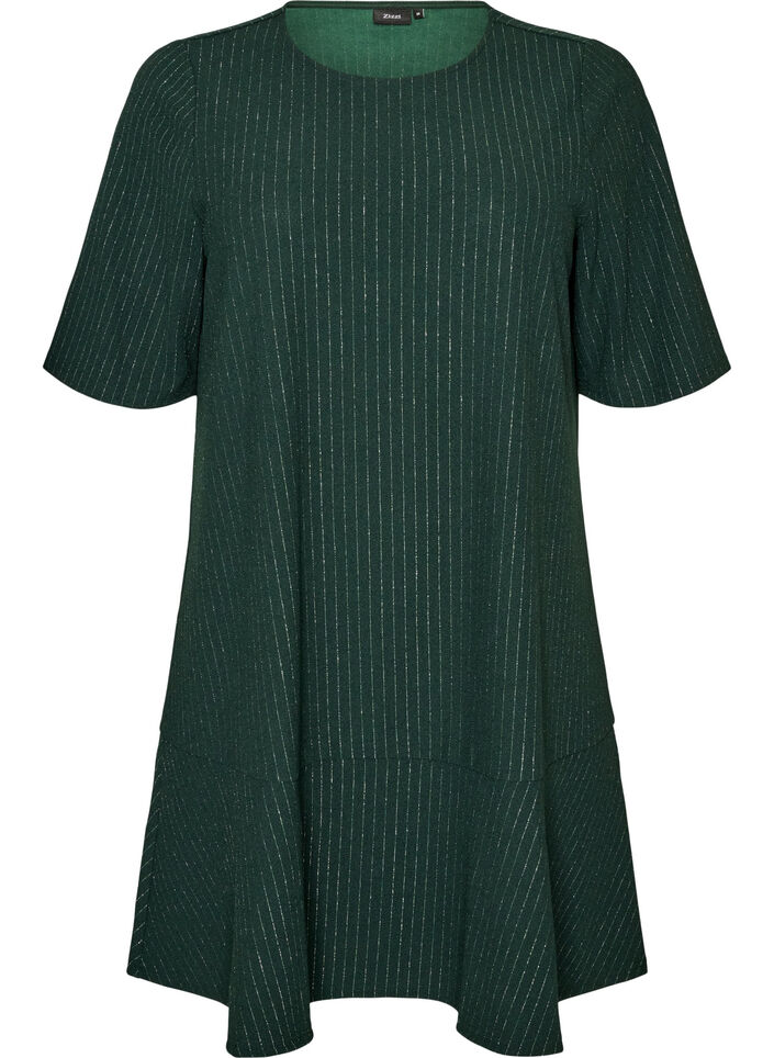 Short A-line dress with glitter stripes, Green, Packshot image number 0