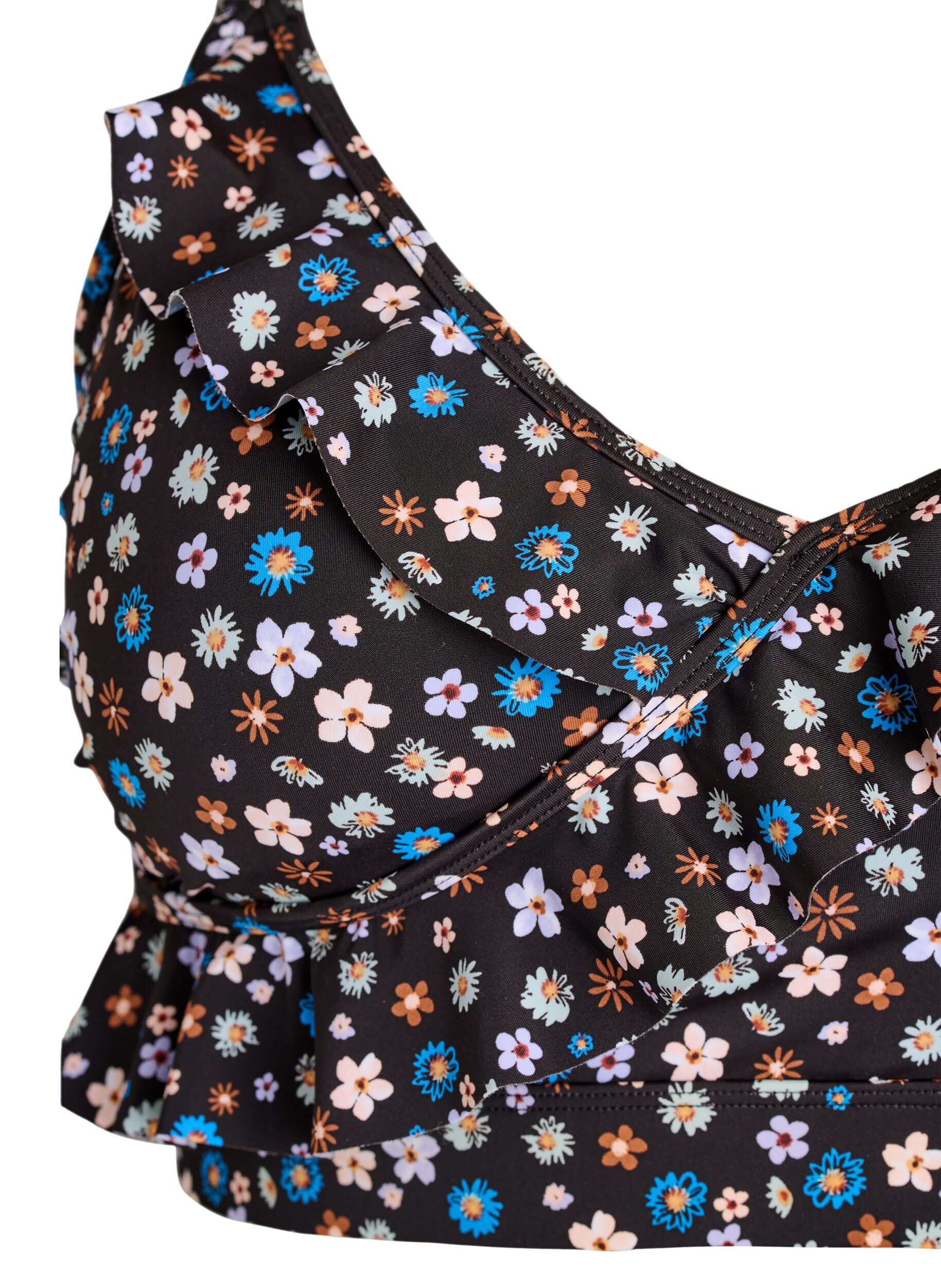 Zizzifashion Floral bikini top with ruffle details, Brown, Packshot image number 2