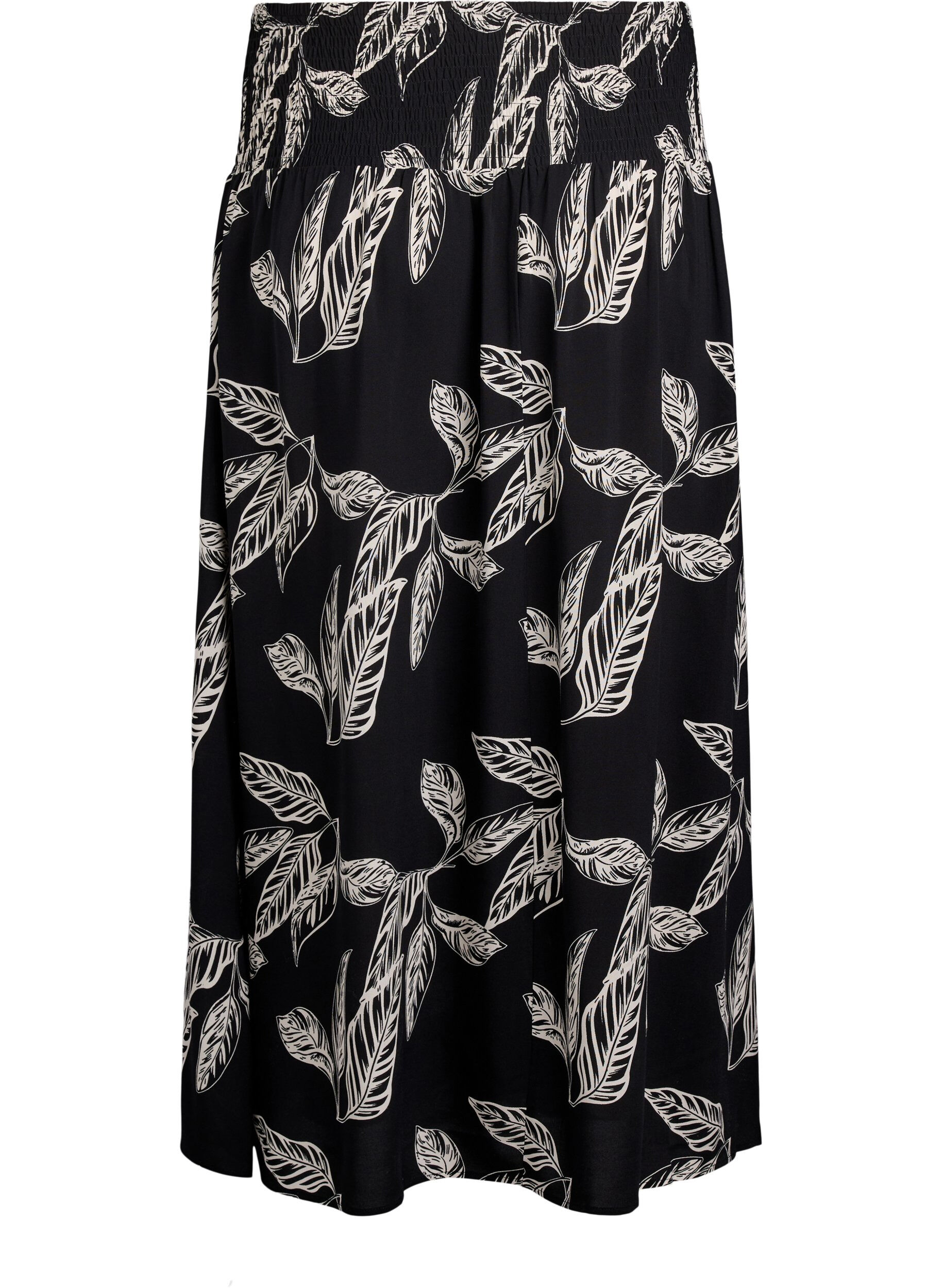 Zizzifashion FLASH - Viscose maxi skirt with smocking, Black, Packshot image number 1