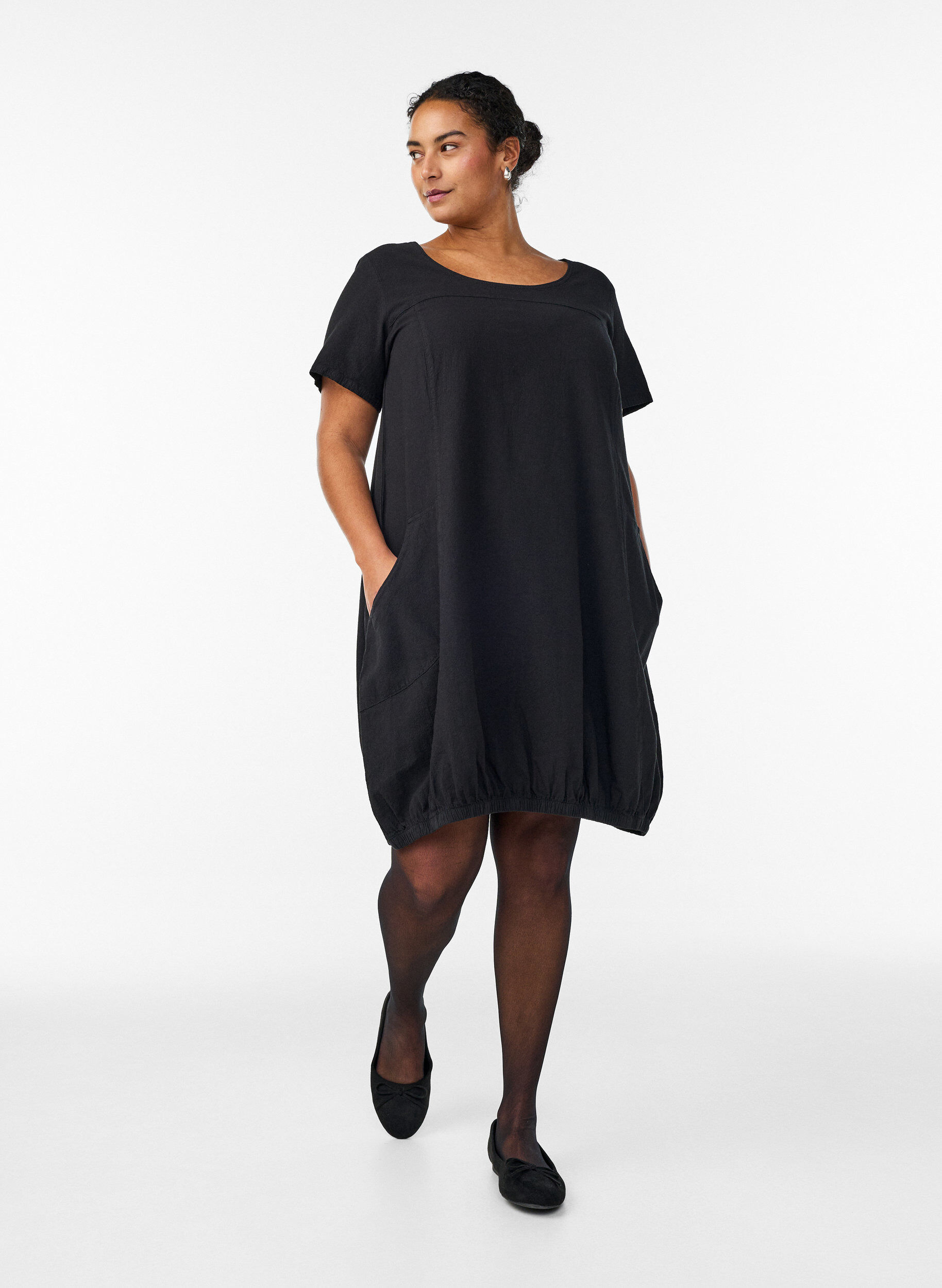ZizzifashionShort-sleeved cotton dress, Black, Model image number 1