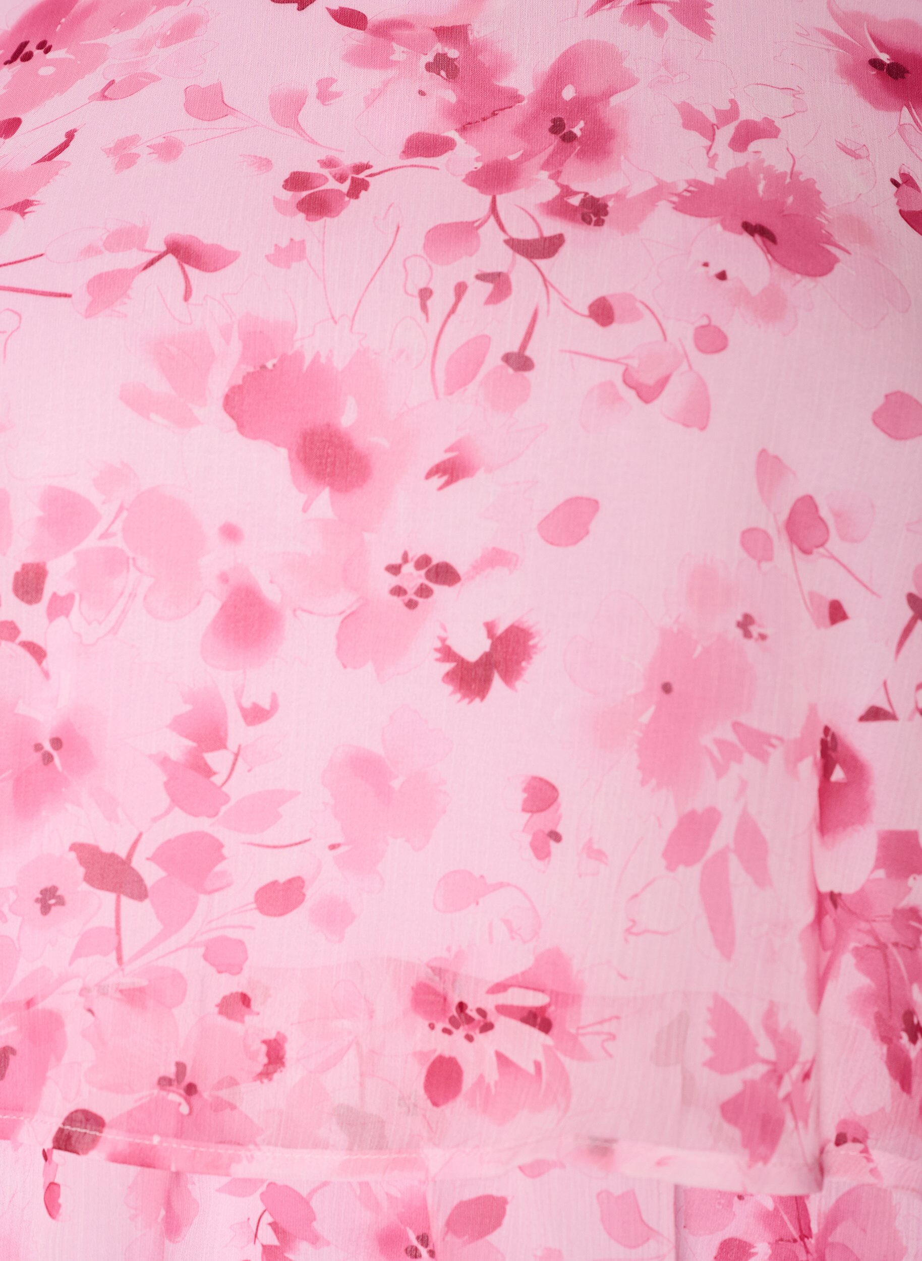 Zizzifashion Short chiffon-look dress with floral print and ruffle layers, Pink, Packshot image number 2