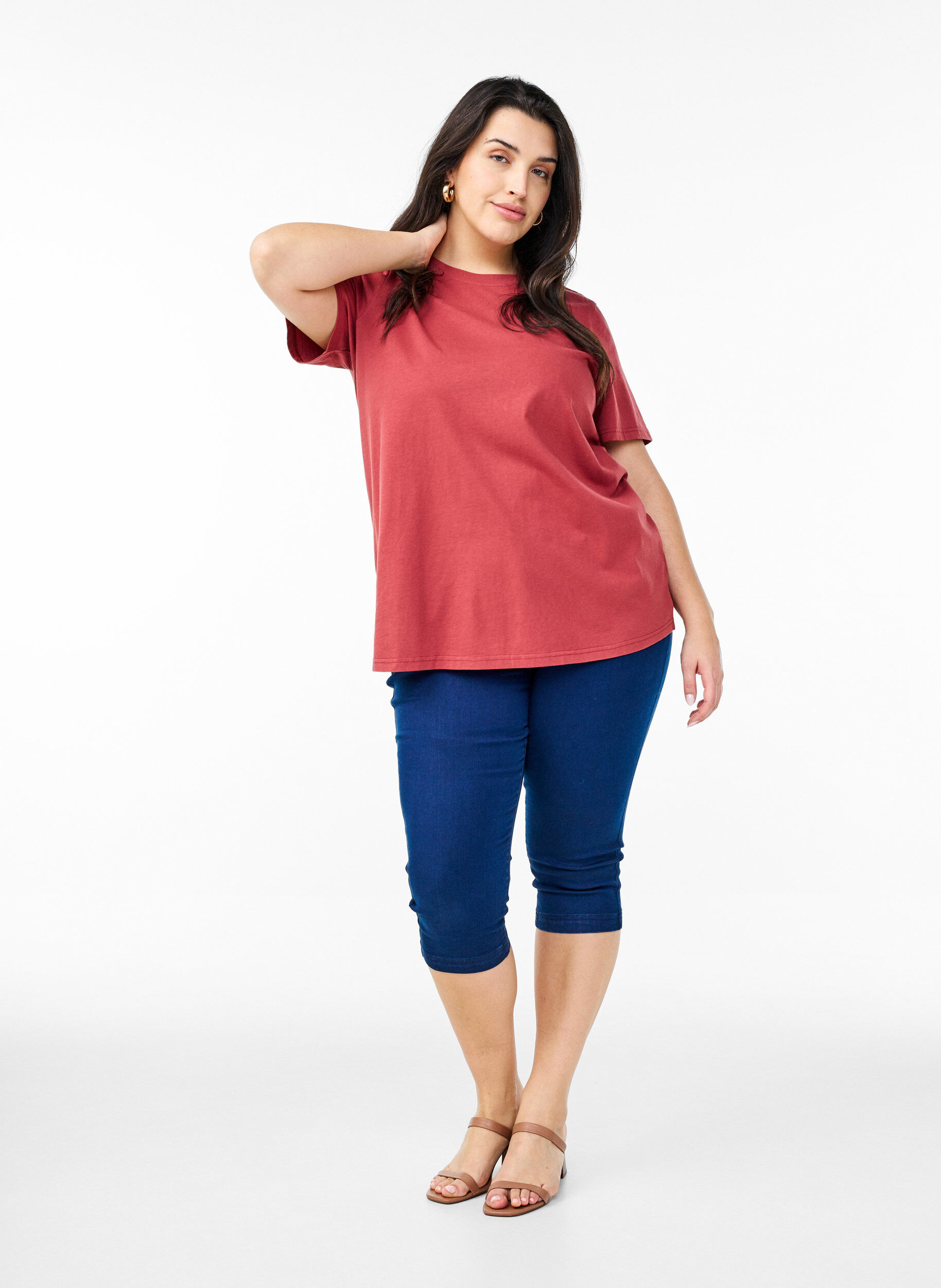ZizzifashionBasic cotton T-shirt with round neck, Red, Model image number 1