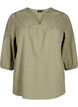 Blouse in a cotton mix with linen and crochet detail, Deep Lichen Green, Packshot image number 0