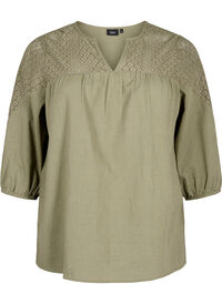 Blouse in a cotton mix with linen and crochet detail
