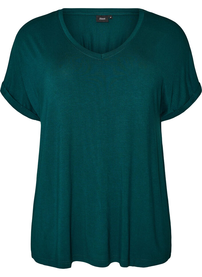 Basic V-neck T-shirt in viscose, Green, Packshot image number 0