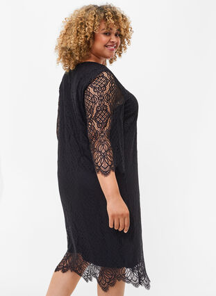 Lace Dress with 3/4 sleeves, Black, Model image number 1