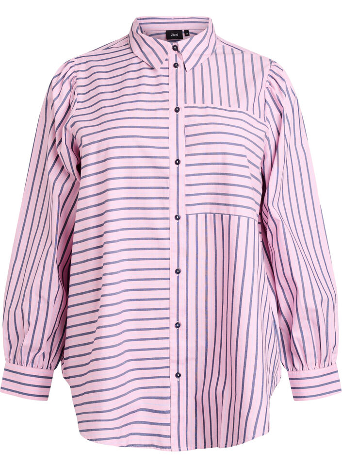 Striped shirt with a classic collar and long sleeves, Pink, Packshot image number 0
