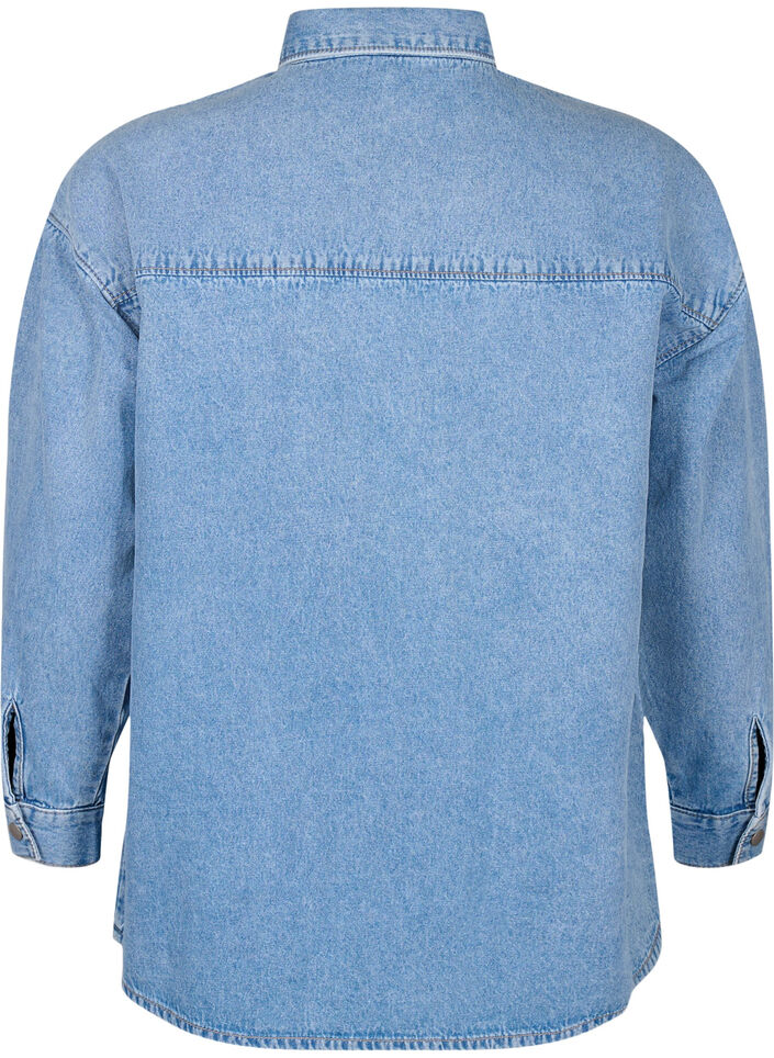 Loose denim shirt with chest pocket, Light blue denim, Packshot image number 1