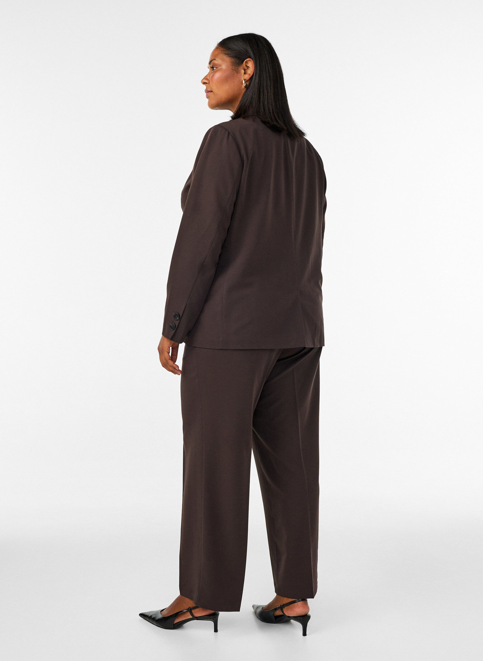 ZizzifashionHigh-waisted tailored trousers with pressed creases, Brown, Model image number 1