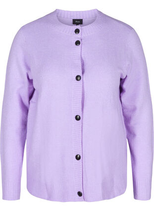 Short knitted cardigan with contrast-colour buttons, Purple Rose Mel., Packshot image number 0