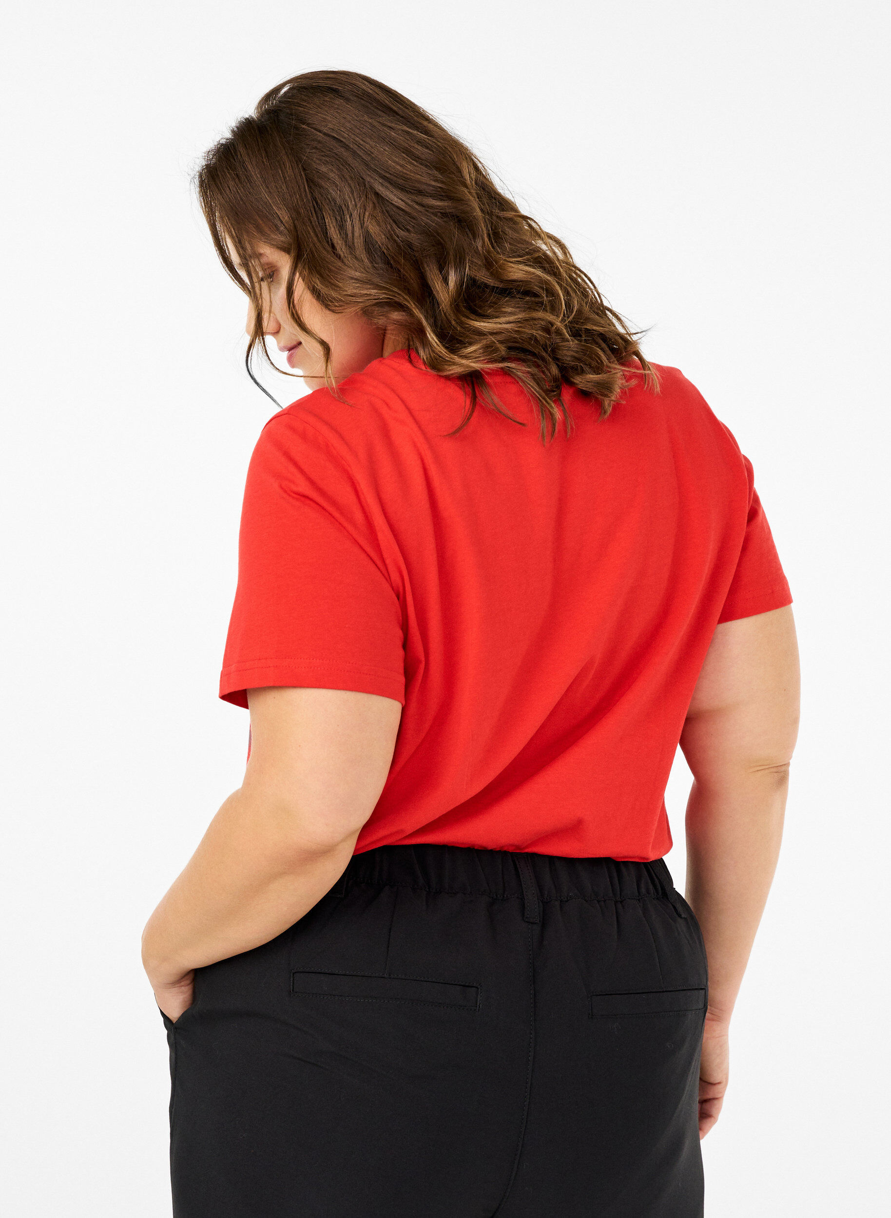 ZizzifashionBasic cotton T-shirt with round neck, Red, Model image number 2