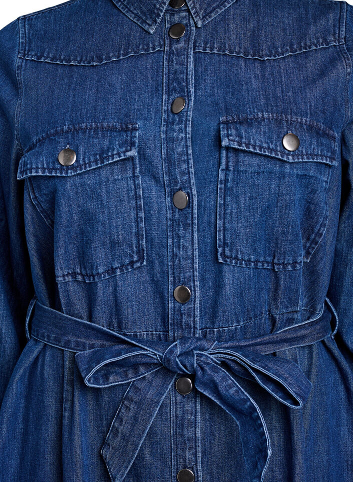 Midi denim dress with tie belt, Blue, Packshot image number 2
