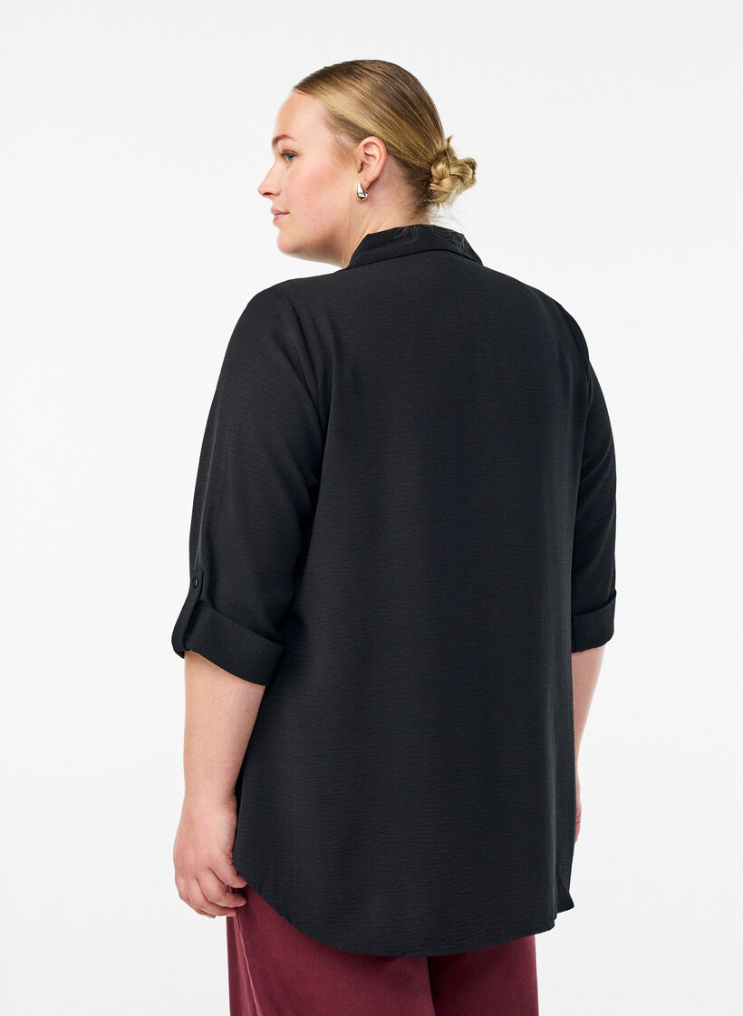 Shirt with chest pockets and 3/4 sleeves, Black, Model image number 2