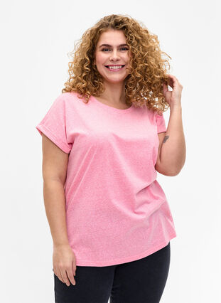 Melange t-shirt with short sleeves, Strawberry Pink Mel., Model image number 0