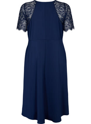 Midi dress with short lace sleeves - Blue - Sz. 40-64 - Zizzifashion Midi dress with short lace sleeves - Blue - Sz. 40-64 - Zizzifashion