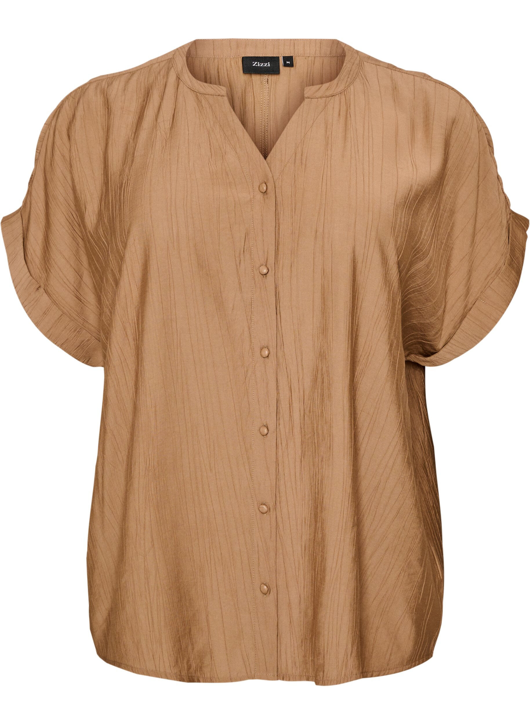 ZizzifashionViscose blouse with buttons and texture, Brown, Packshot image number 0