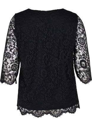 Lace blouse with 3/4 sleeves, Black, Packshot image number 1