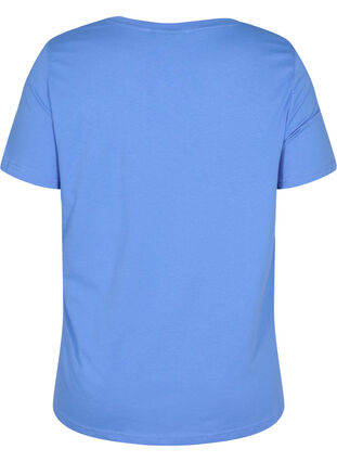 Short-sleeved cotton t-shirt with a print, Ultramarine TEXT, Packshot image number 1