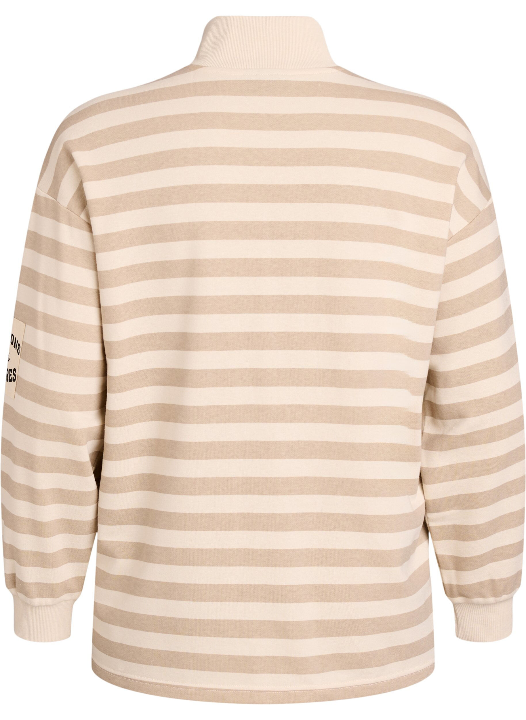 Zizzifashion Striped sweatshirt with a high neck and zip, Beige, Packshot image number 1
