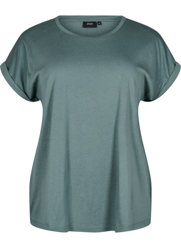 Short sleeve cotton blend T-shirt, Green, Packshot image number 0