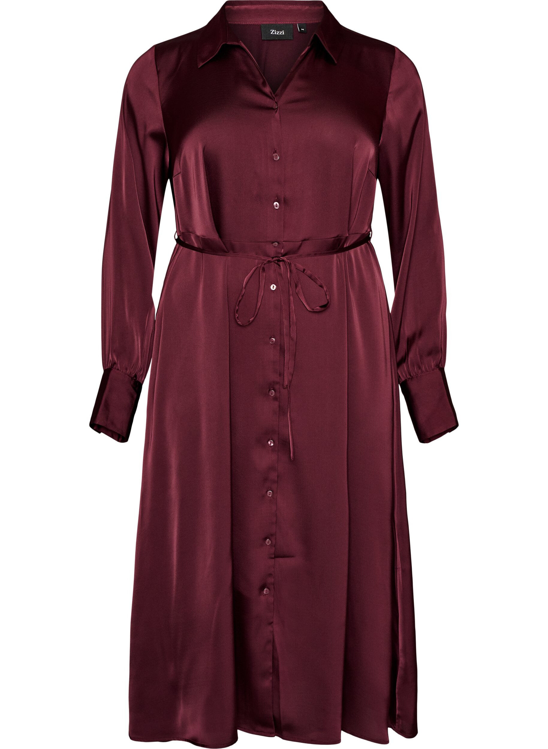 Satin shirt dress with a tie-belt