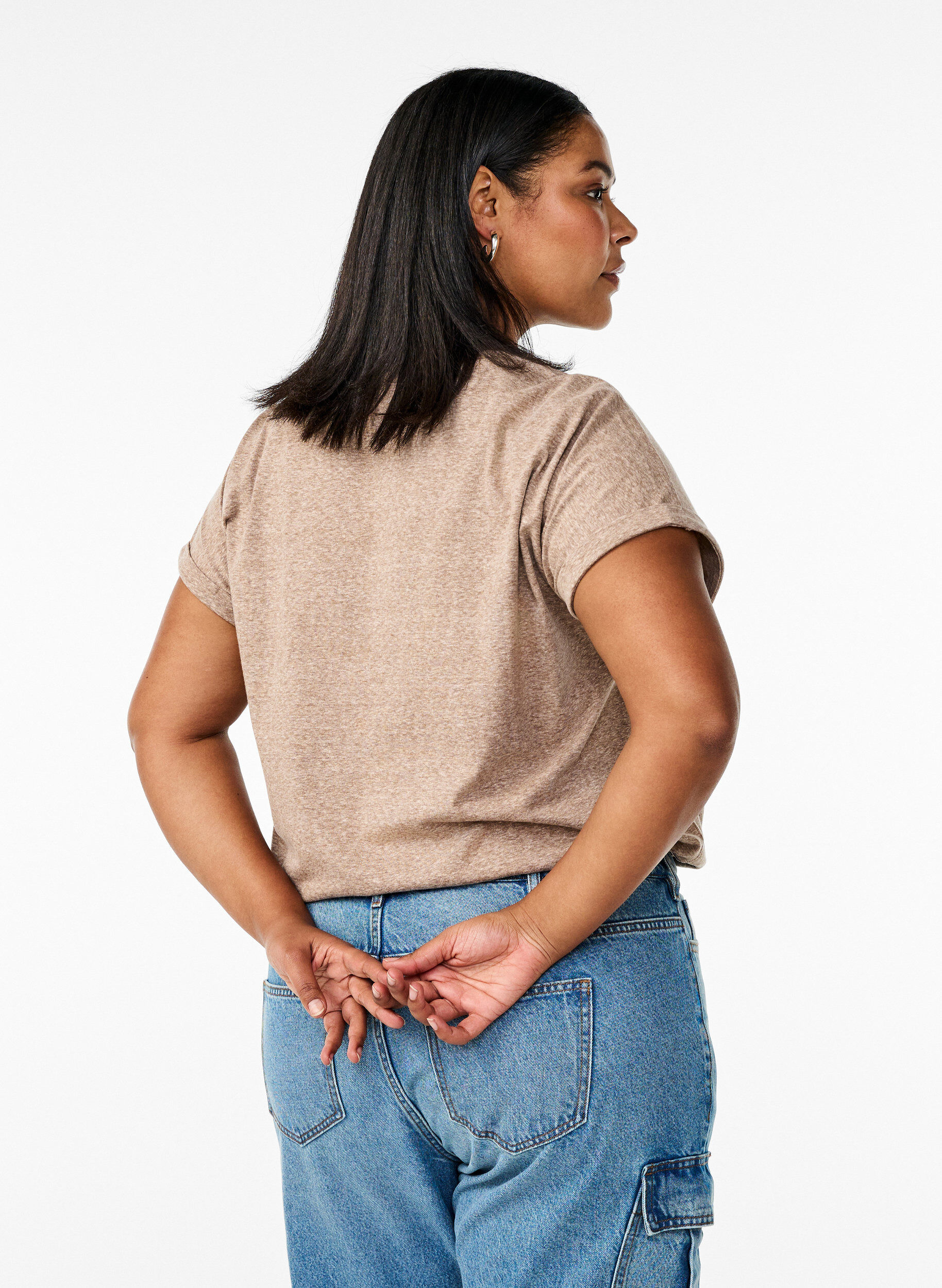 Zizzifashion Melange t-shirt with short sleeves, Brown, Model image number 2