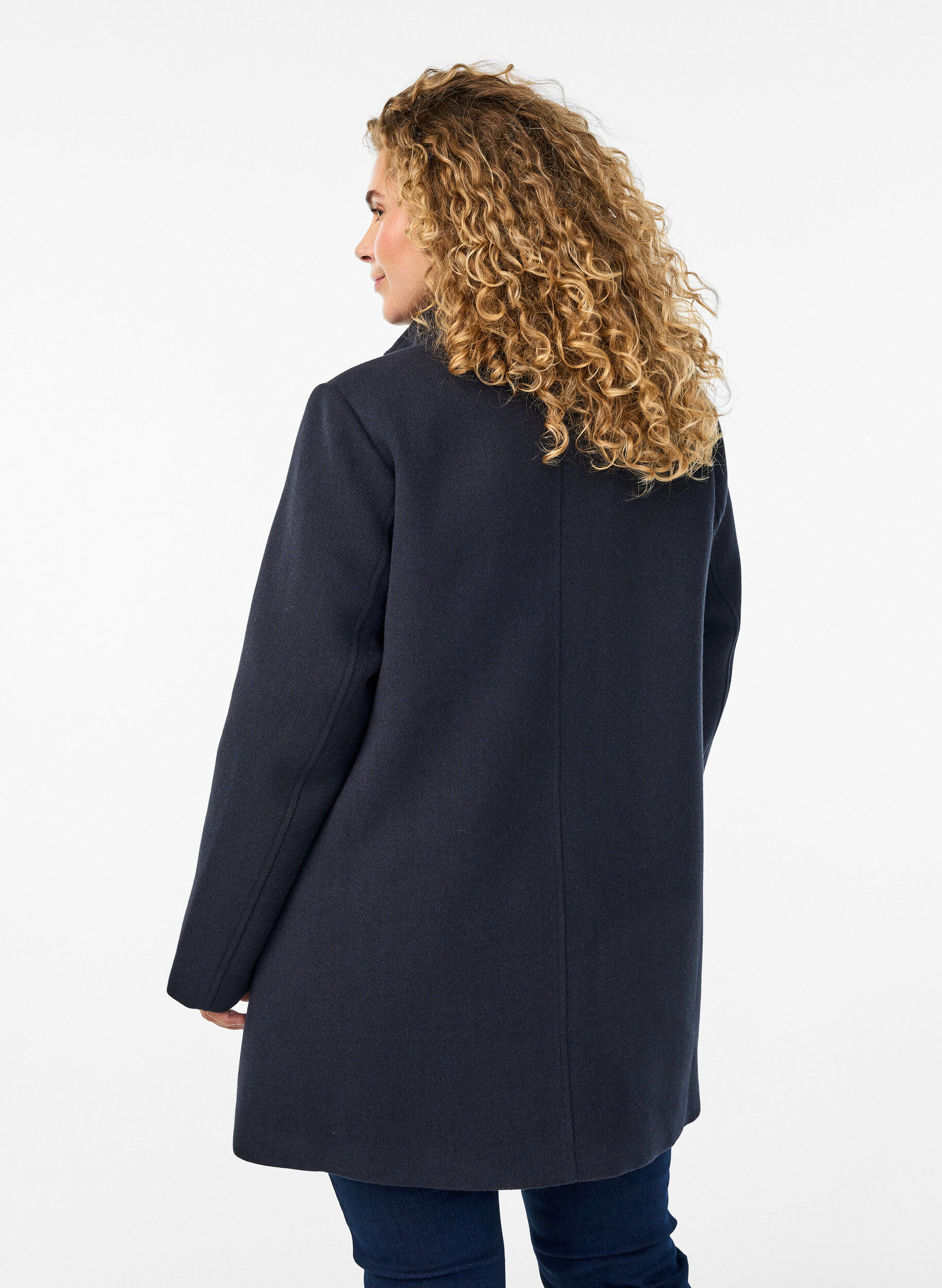 ZizzifashionA-line coat with gold buttons, Blue, Model image number 2