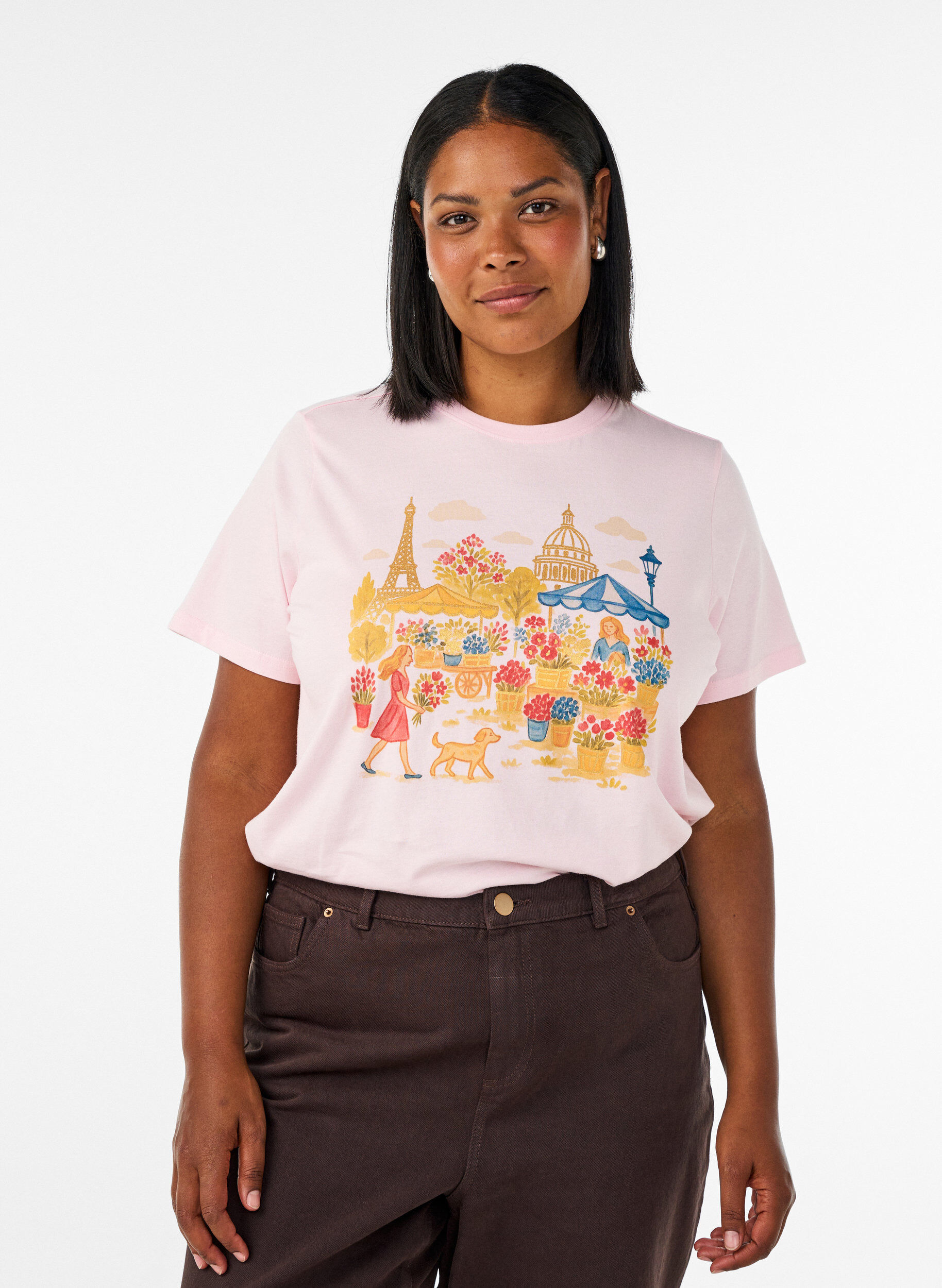 ZizzifashionOrganic cotton T-shirt with front print, Rose, Model image number 0