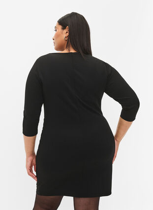 Dress with draping and 3/4 sleeves, Black, Model image number 1