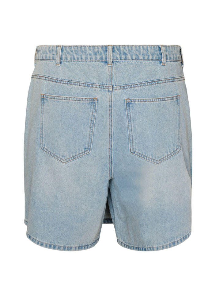 Denim skorts with a wrap-over effect and high waist, Light Blue, Packshot image number 1