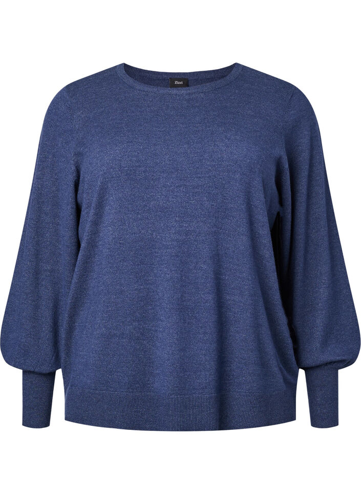 Knitted blouse with viscose and balloon sleeves, Dress Blues Mel., Packshot image number 0