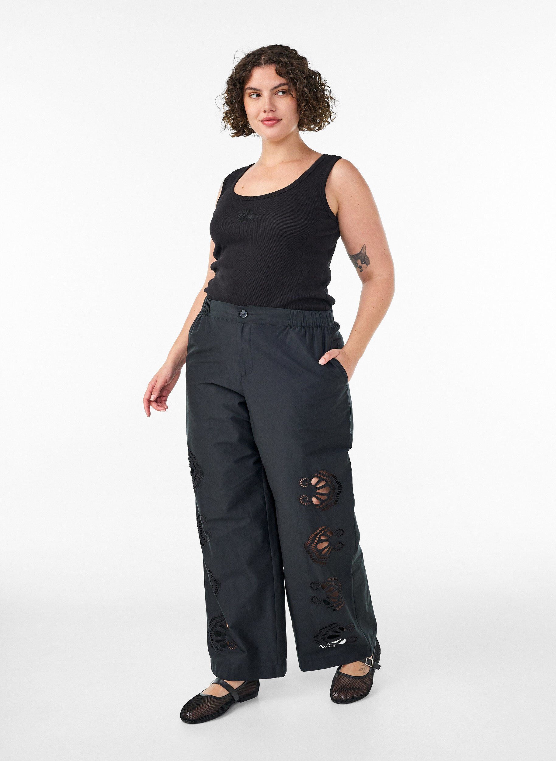 ZizzifashionFitted top with motif, Black, Model image number 1