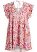 Floral cotton dress with ruffles and V-neck, Pink, Packshot image number 0